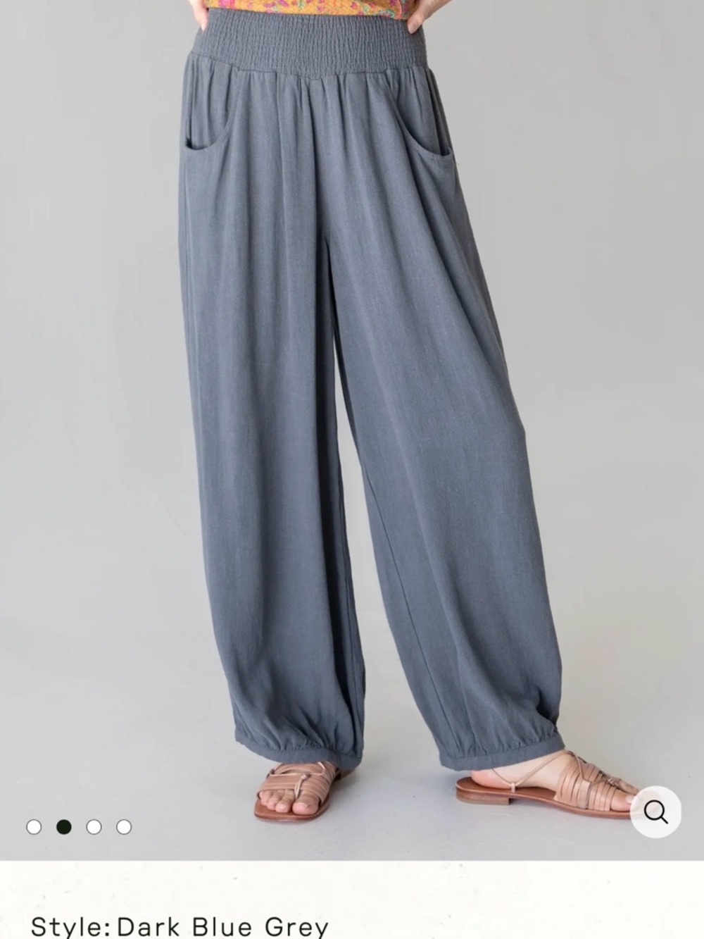 NATURAL LIFE Dark Blue Grey Wide-Leg Smocked Waist Pants